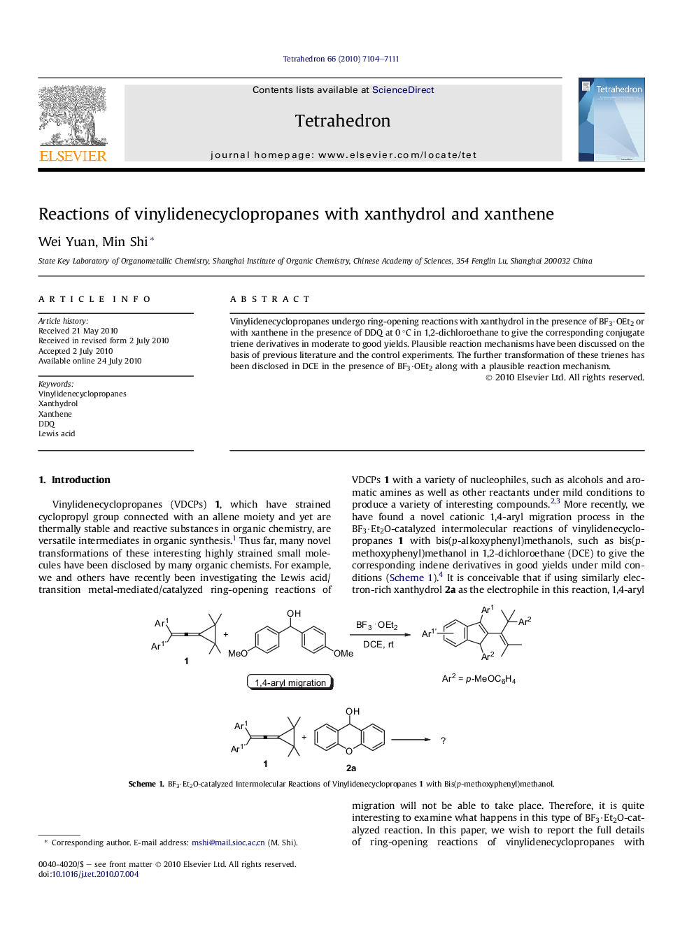 Reactions of vinylidenecyclopropanes with xanthydrol and xanthene