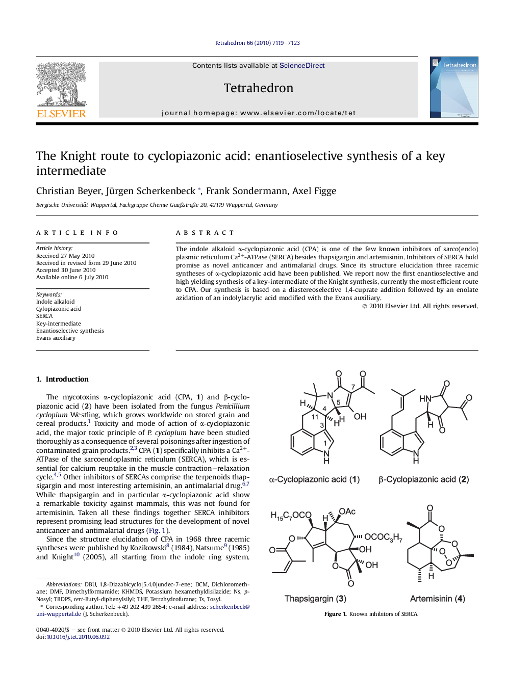 The Knight route to cyclopiazonic acid: enantioselective synthesis of a key intermediate