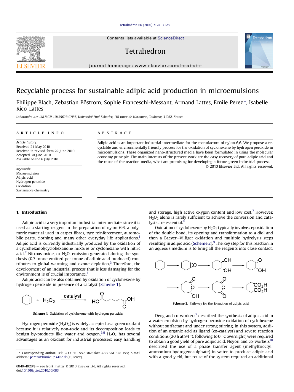 Recyclable process for sustainable adipic acid production in microemulsions