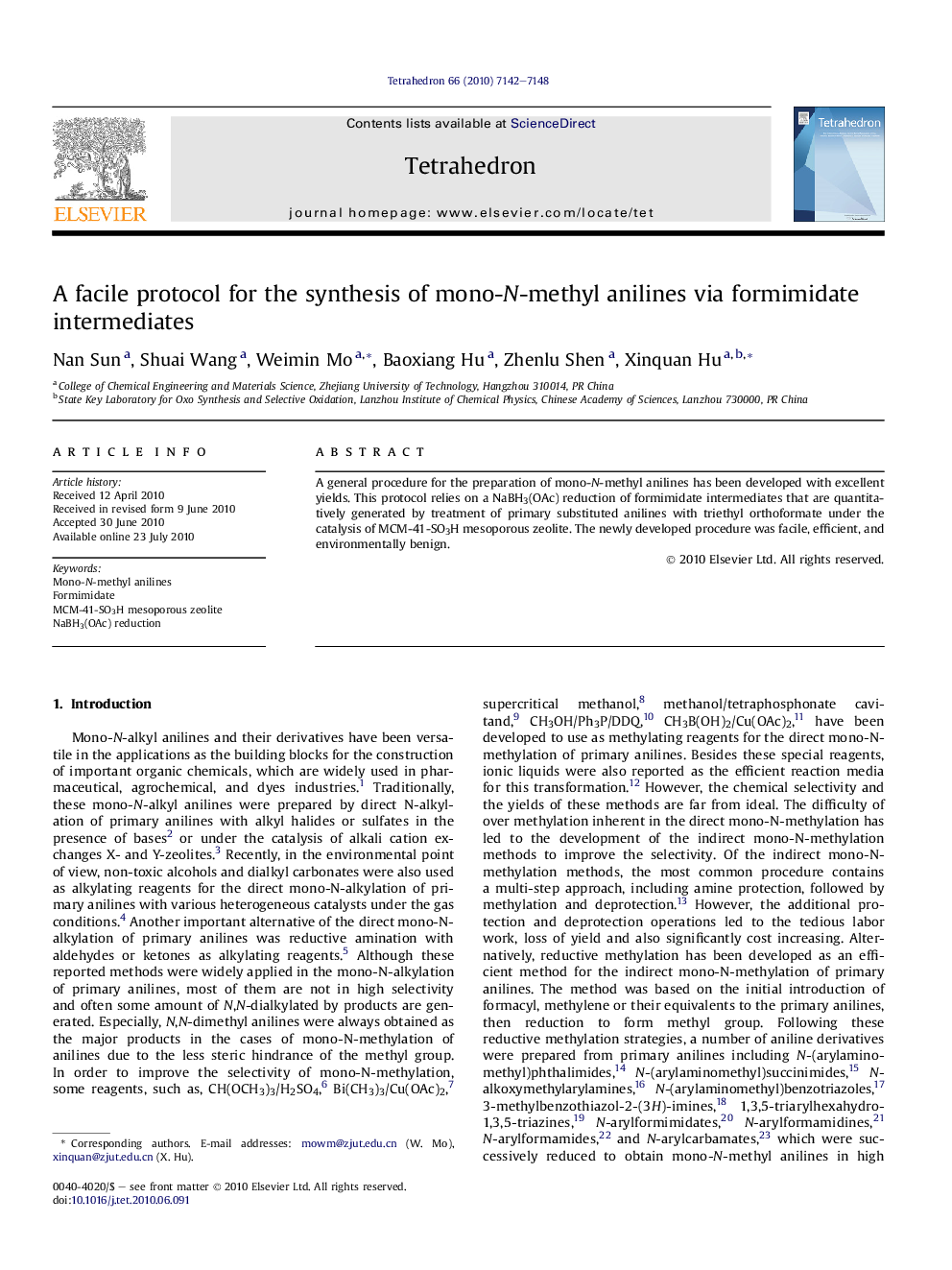 A facile protocol for the synthesis of mono-N-methyl anilines via formimidate intermediates