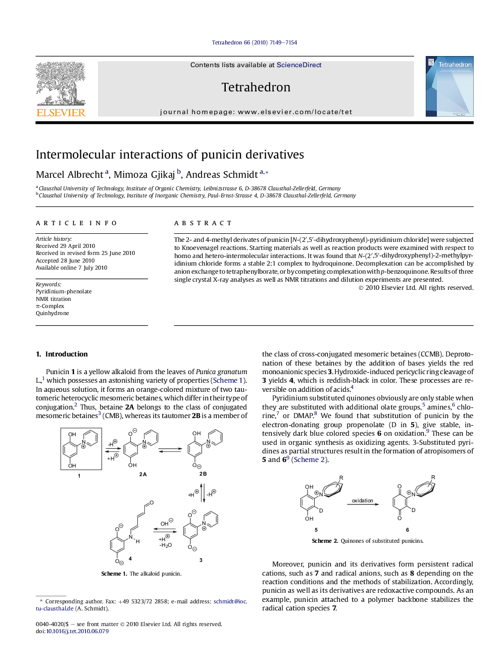 Intermolecular interactions of punicin derivatives