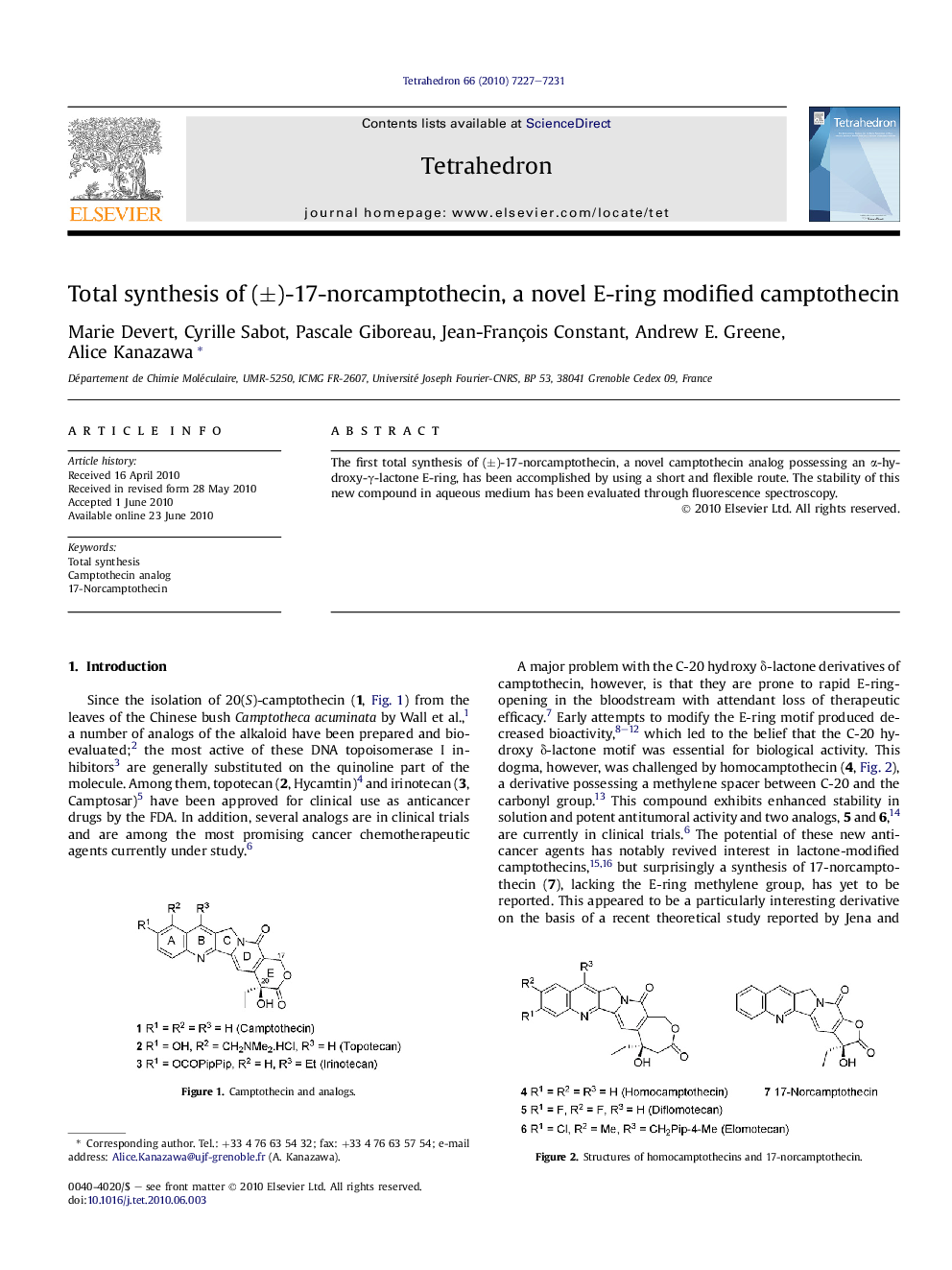 Total synthesis of (±)-17-norcamptothecin, a novel E-ring modified camptothecin