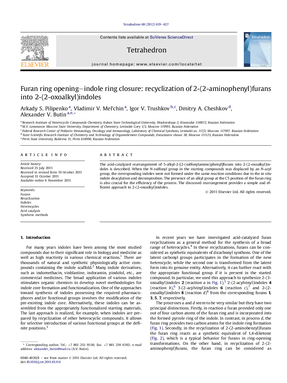 Furan ring opening-indole ring closure: recyclization of 2-(2-aminophenyl)furans into 2-(2-oxoalkyl)indoles