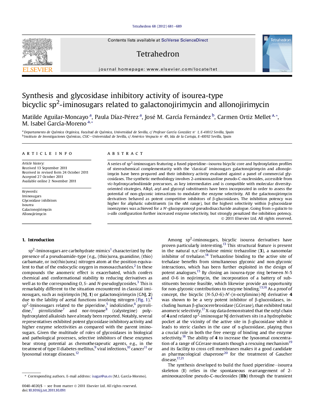 Synthesis and glycosidase inhibitory activity of isourea-type bicyclic sp2-iminosugars related to galactonojirimycin and allonojirimycin