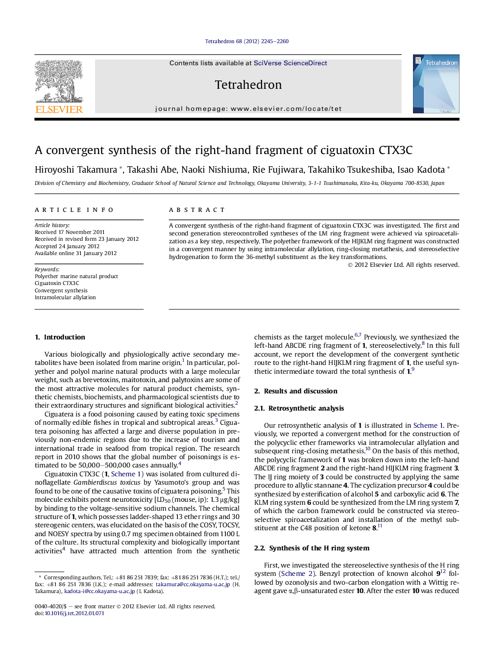 A convergent synthesis of the right-hand fragment of ciguatoxin CTX3C