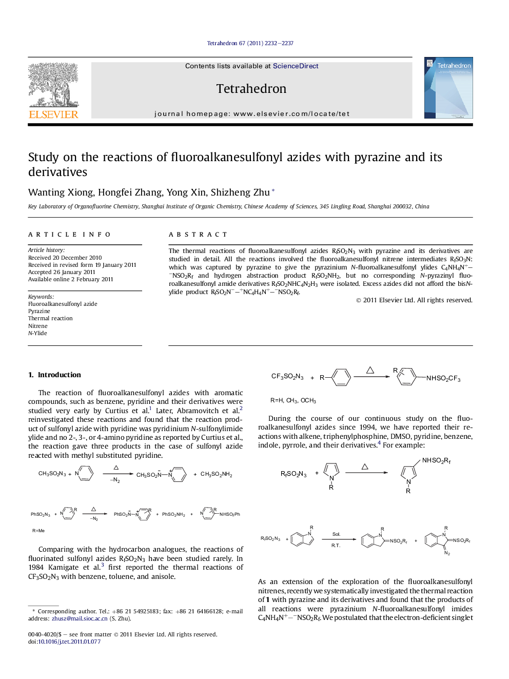 Study on the reactions of fluoroalkanesulfonyl azides with pyrazine and its derivatives