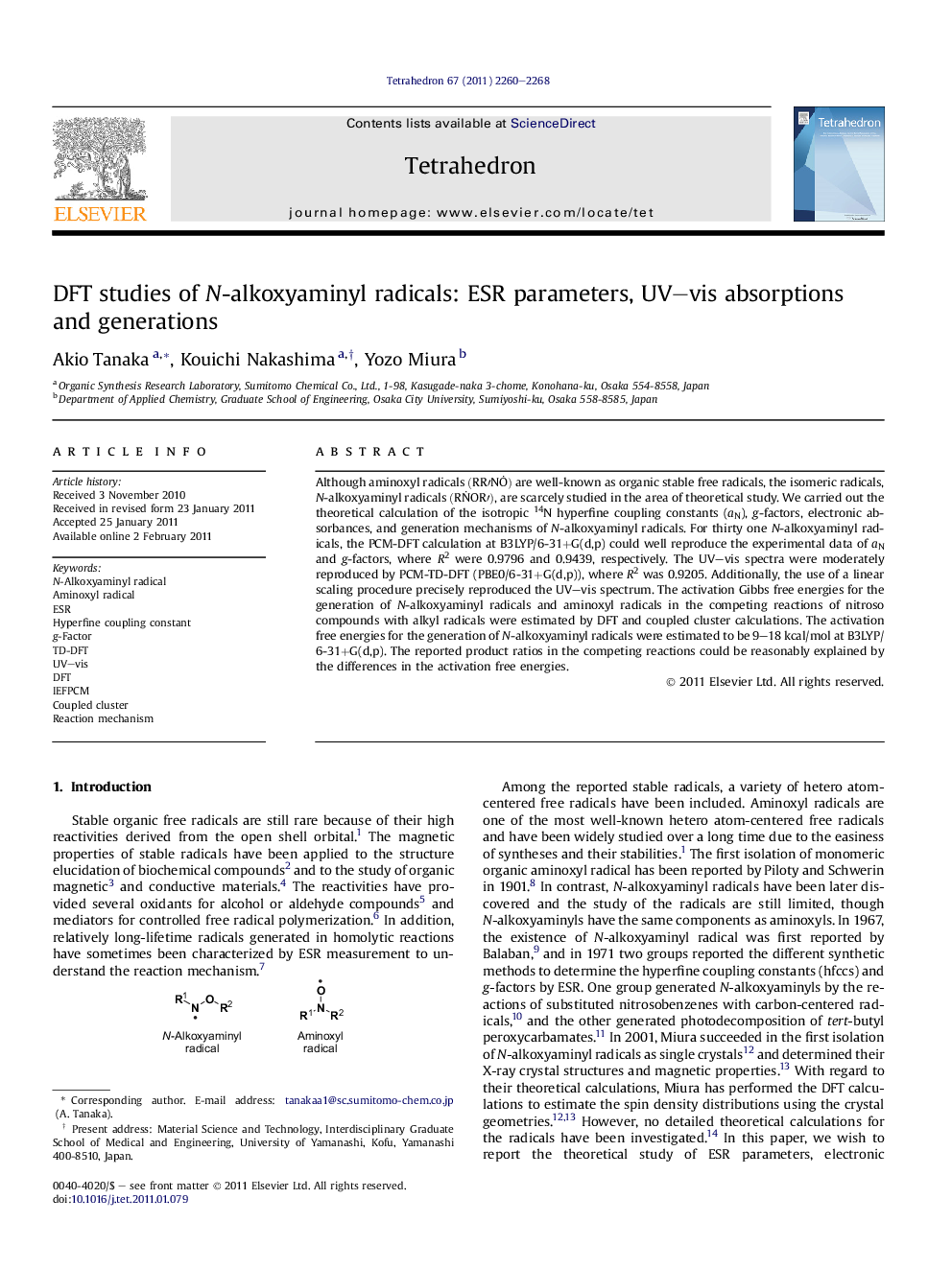 DFT studies of N-alkoxyaminyl radicals: ESR parameters, UV–vis absorptions and generations
