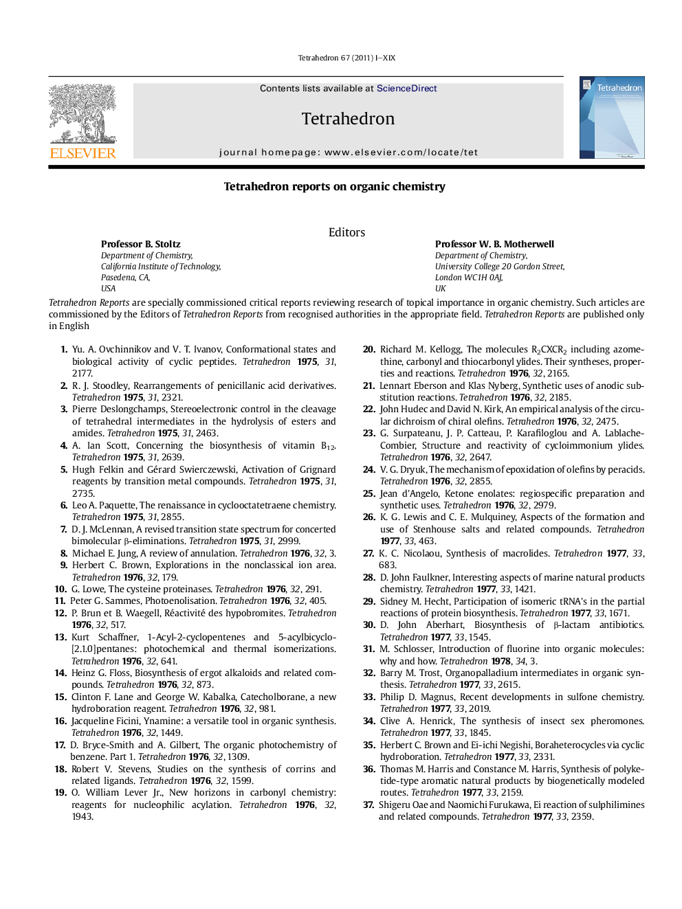 عکس صفحه اول مقاله: Tetrahedron reports on organic chemistry Tetrahedron reports on organic chemistry