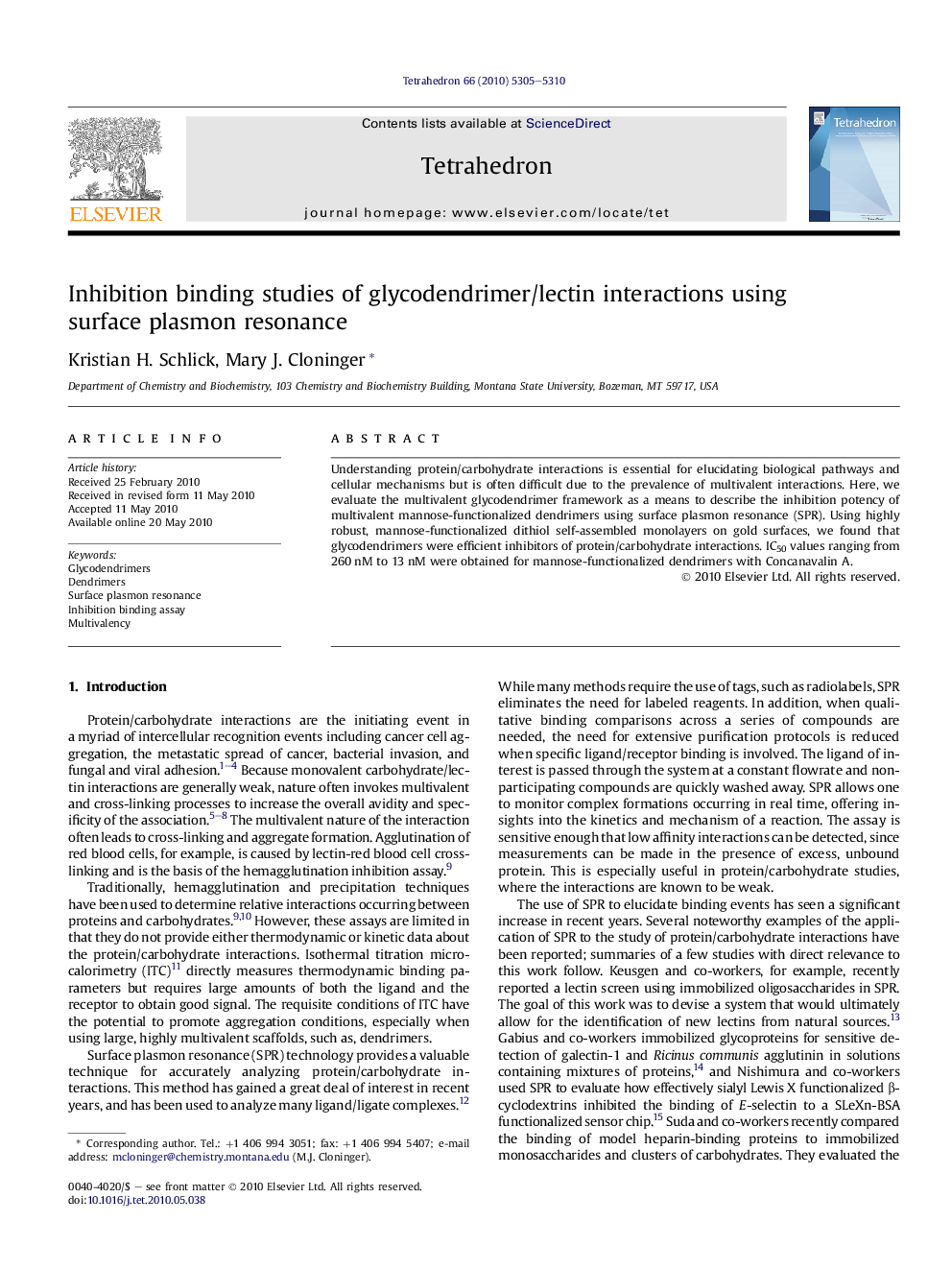 Inhibition binding studies of glycodendrimer/lectin interactions using surface plasmon resonance