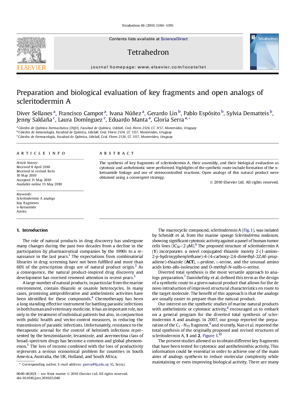 Preparation and biological evaluation of key fragments and open analogs of scleritodermin A