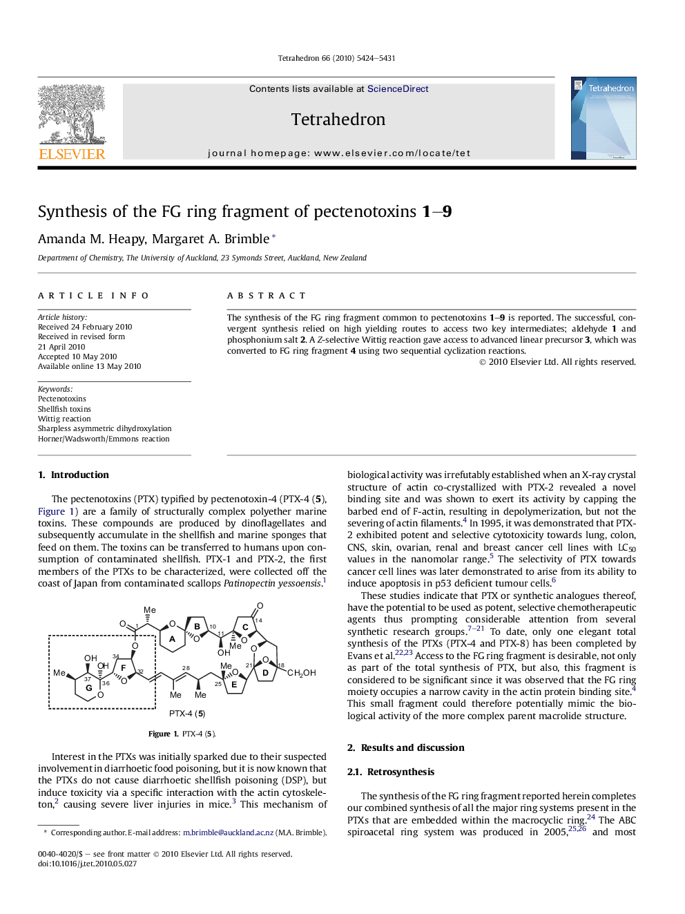 Synthesis of the FG ring fragment of pectenotoxins 1-9