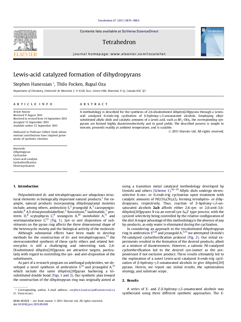 Lewis-acid catalyzed formation of dihydropyrans