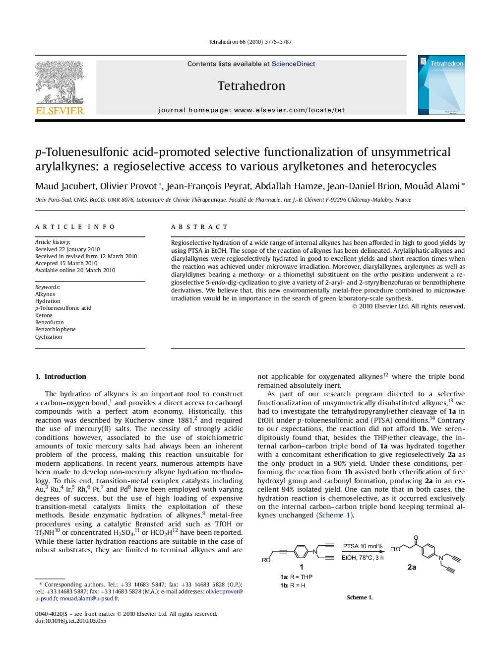 p-Toluenesulfonic acid-promoted selective functionalization of unsymmetrical arylalkynes: a regioselective access to various arylketones and heterocycles