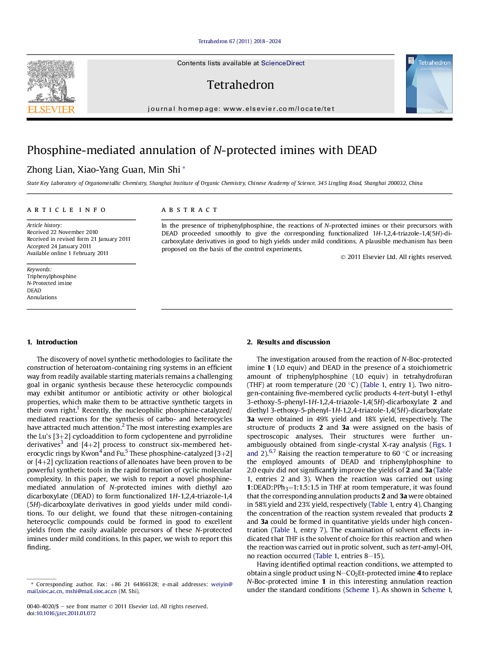 Phosphine-mediated annulation of N-protected imines with DEAD