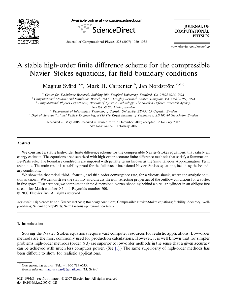 A stable high-order finite difference scheme for the compressible Navier–Stokes equations, far-field boundary conditions