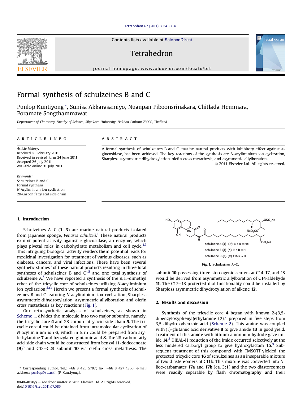 Formal synthesis of schulzeines B and C