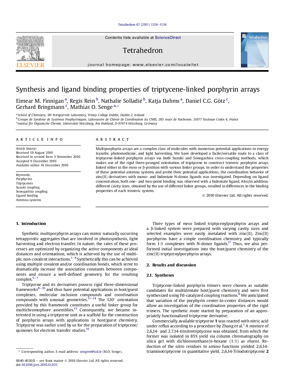 Synthesis and ligand binding properties of triptycene-linked porphyrin arrays