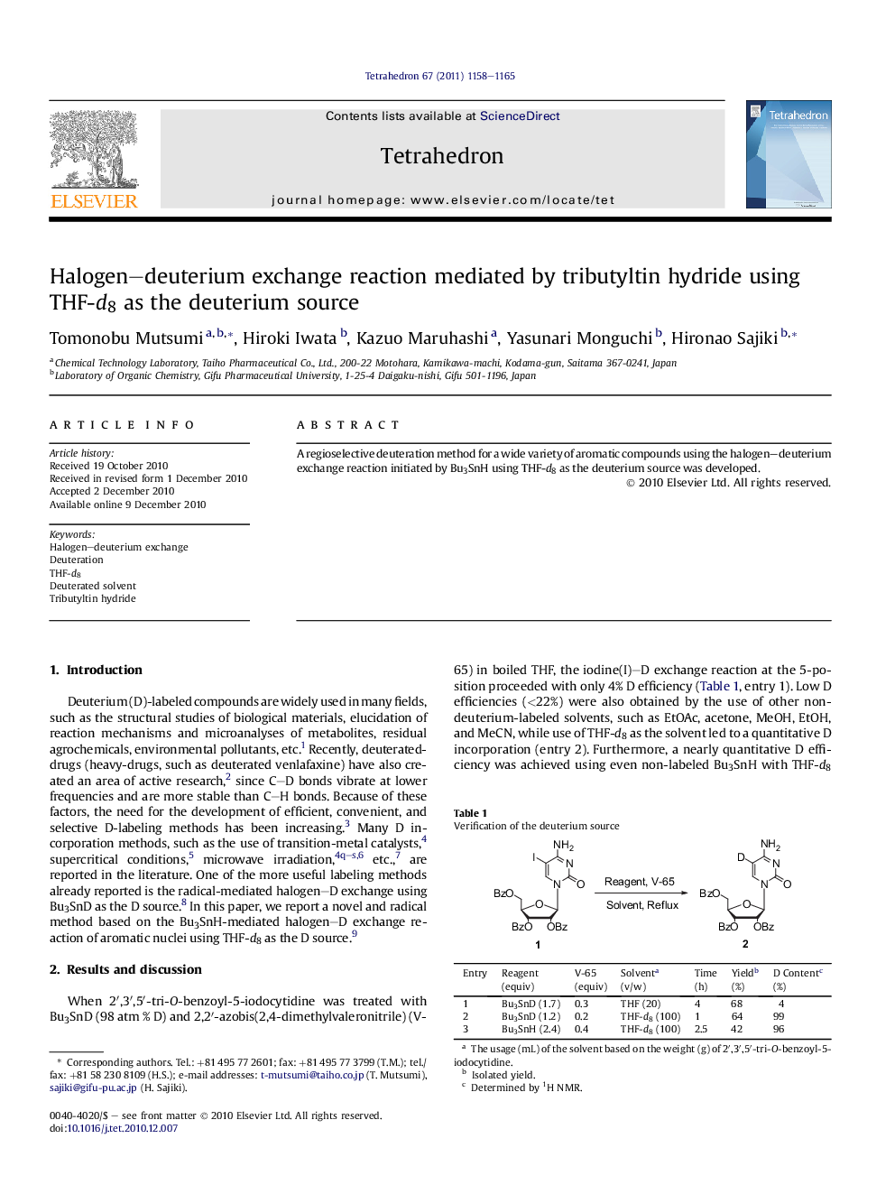 Halogen-deuterium exchange reaction mediated by tributyltin hydride using THF-d8 as the deuterium source