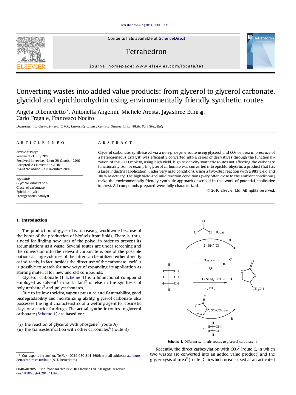 Converting wastes into added value products: from glycerol to glycerol carbonate, glycidol and epichlorohydrin using environmentally friendly synthetic routes