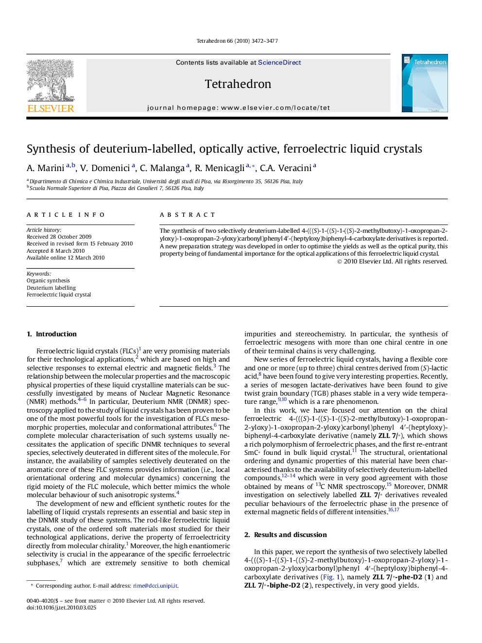 Synthesis of deuterium-labelled, optically active, ferroelectric liquid crystals