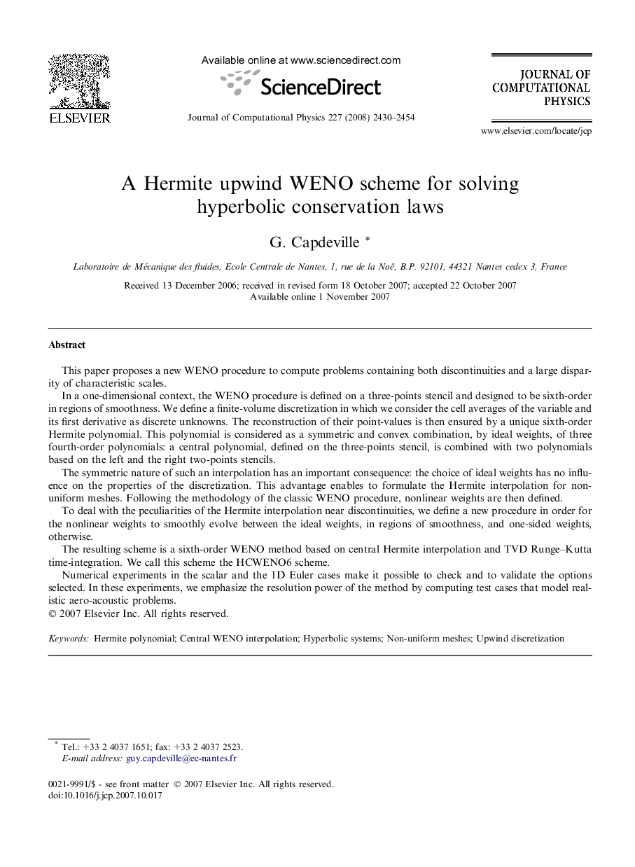 A Hermite upwind WENO scheme for solving hyperbolic conservation laws