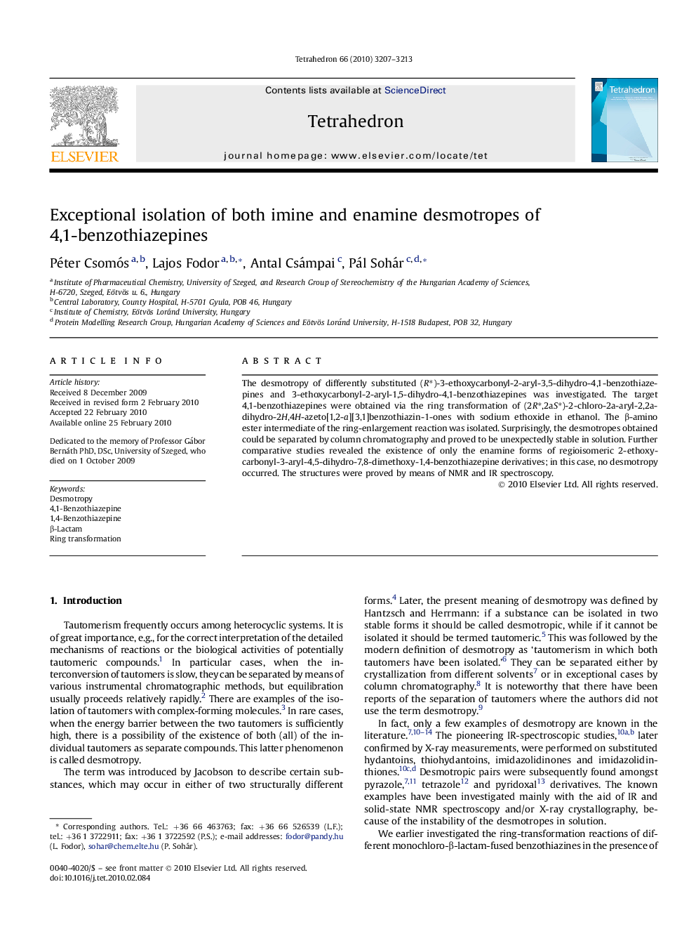 Exceptional isolation of both imine and enamine desmotropes of 4,1-benzothiazepines