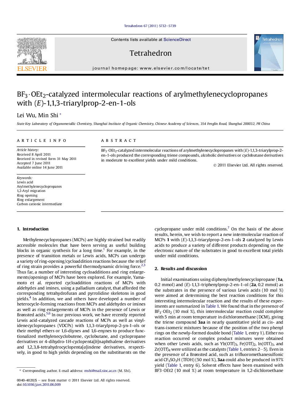 BF3·OEt2-catalyzed intermolecular reactions of arylmethylenecyclopropanes with (E)-1,1,3-triarylprop-2-en-1-ols