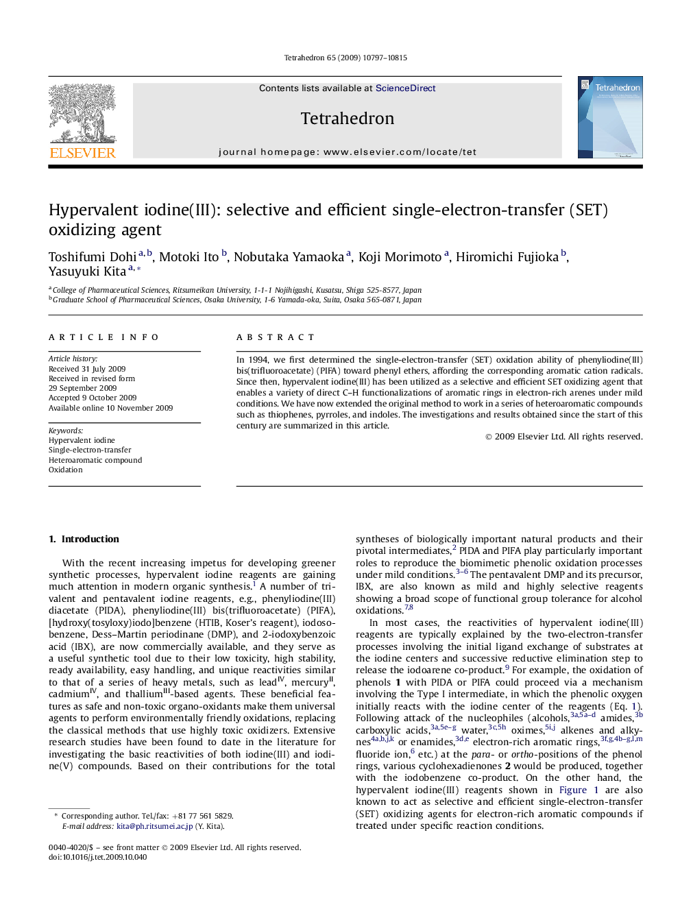 Hypervalent iodine(III): selective and efficient single-electron-transfer (SET) oxidizing agent