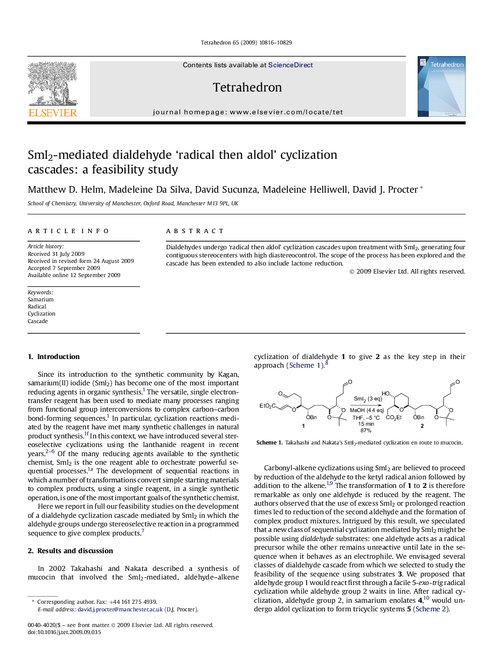 SmI2-mediated dialdehyde 'radical then aldol' cyclization cascades: a feasibility study