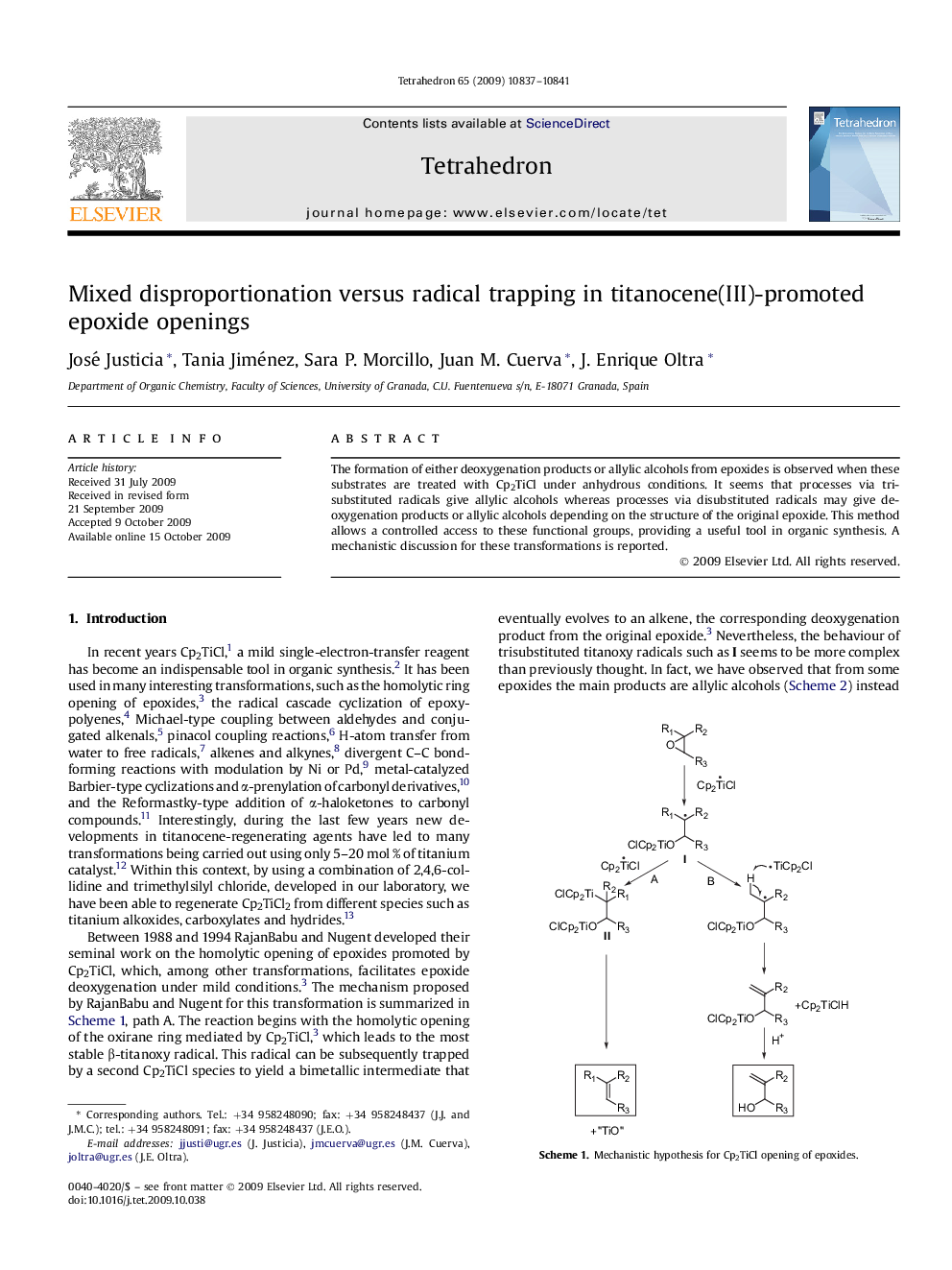 Mixed disproportionation versus radical trapping in titanocene(III)-promoted epoxide openings