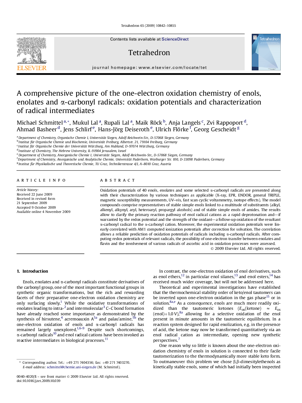 A comprehensive picture of the one-electron oxidation chemistry of enols, enolates and α-carbonyl radicals: oxidation potentials and characterization of radical intermediates