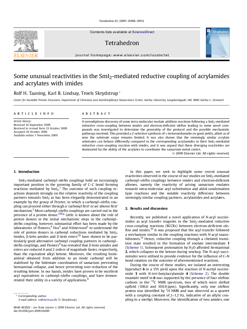 Some unusual reactivities in the SmI2-mediated reductive coupling of acrylamides and acrylates with imides