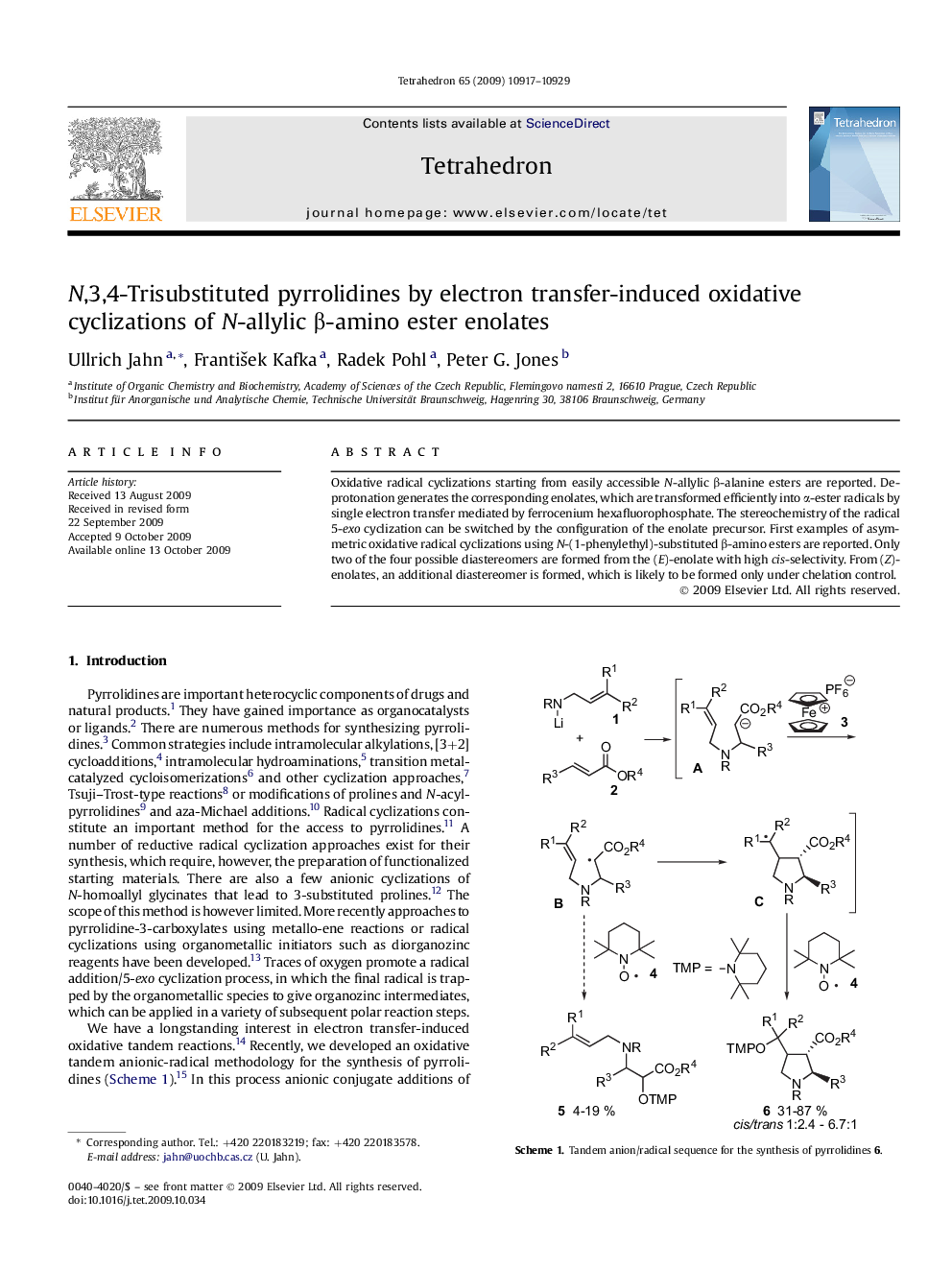 N,3,4-Trisubstituted pyrrolidines by electron transfer-induced oxidative cyclizations of N-allylic β-amino ester enolates