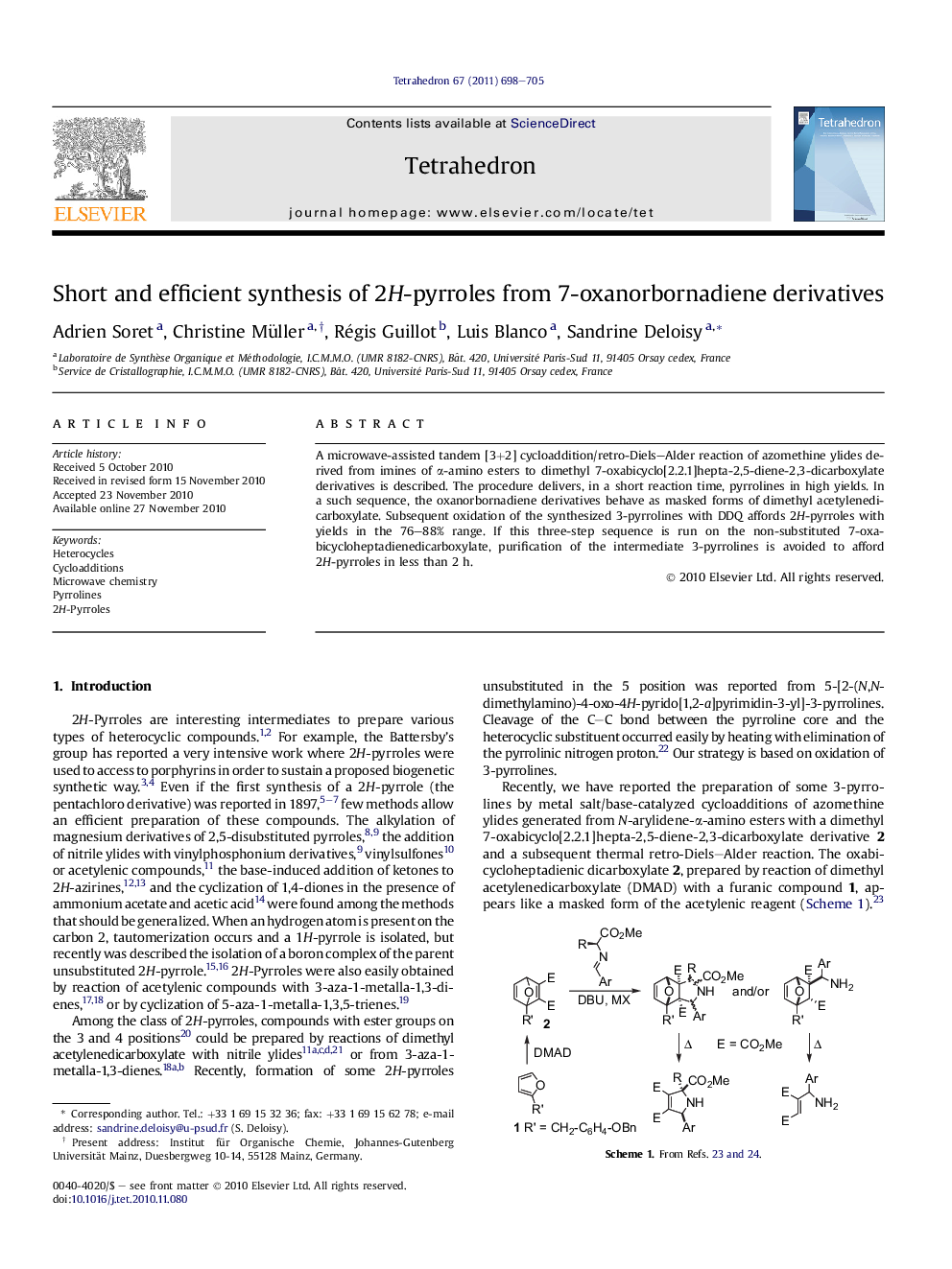 Short and efficient synthesis of 2H-pyrroles from 7-oxanorbornadiene derivatives