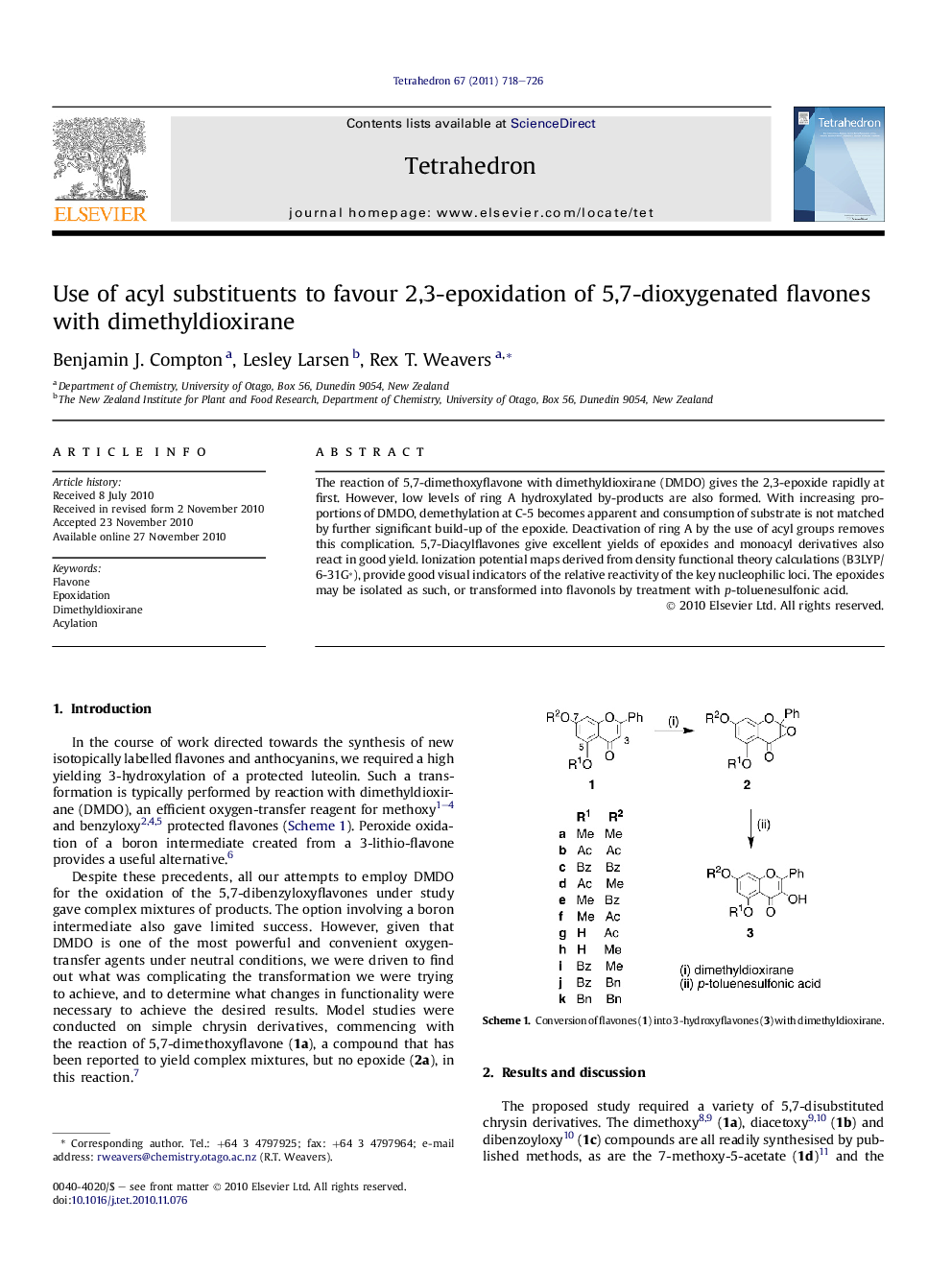 Use of acyl substituents to favour 2,3-epoxidation of 5,7-dioxygenated flavones with dimethyldioxirane