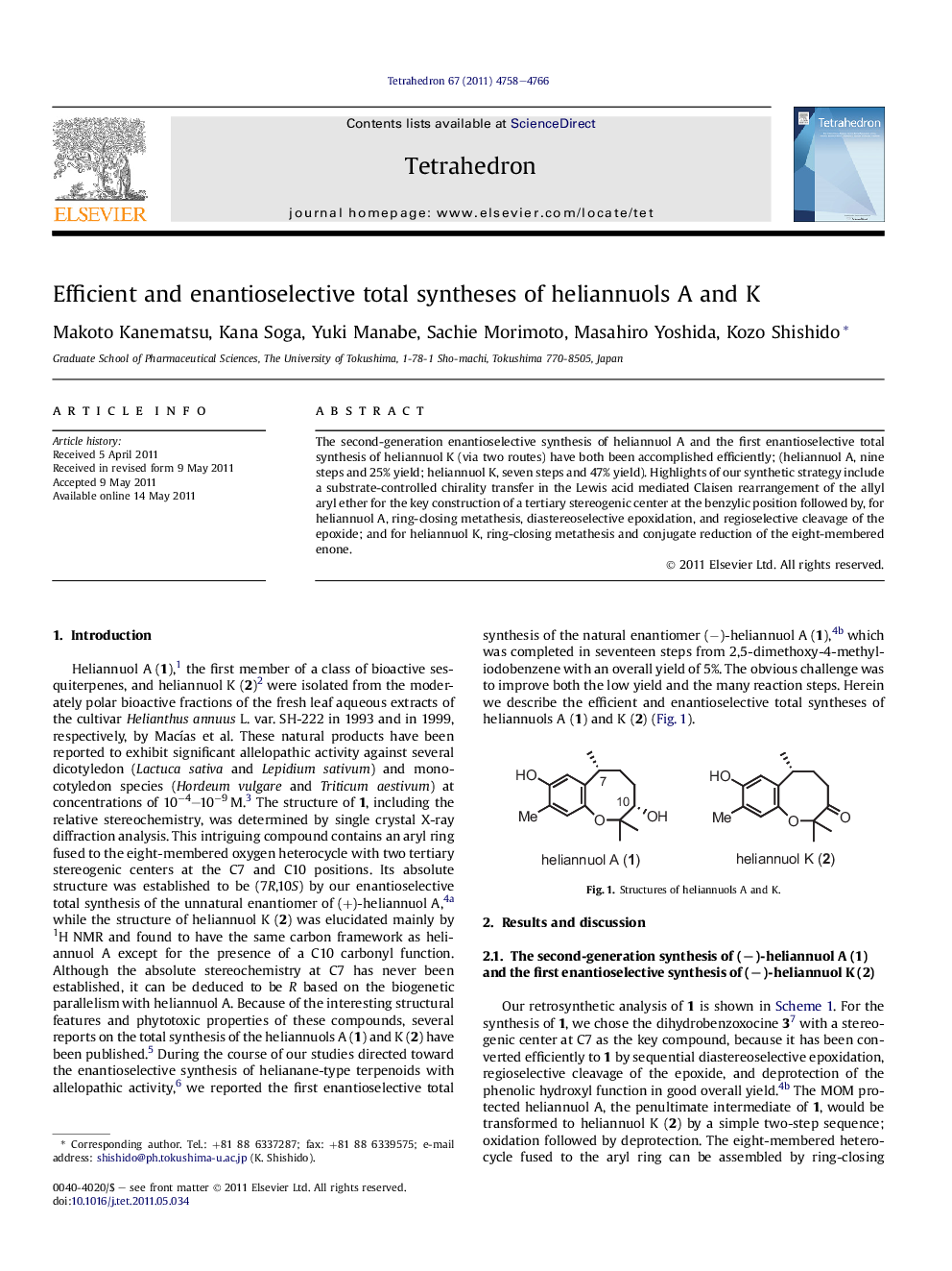 Efficient and enantioselective total syntheses of heliannuols A and K