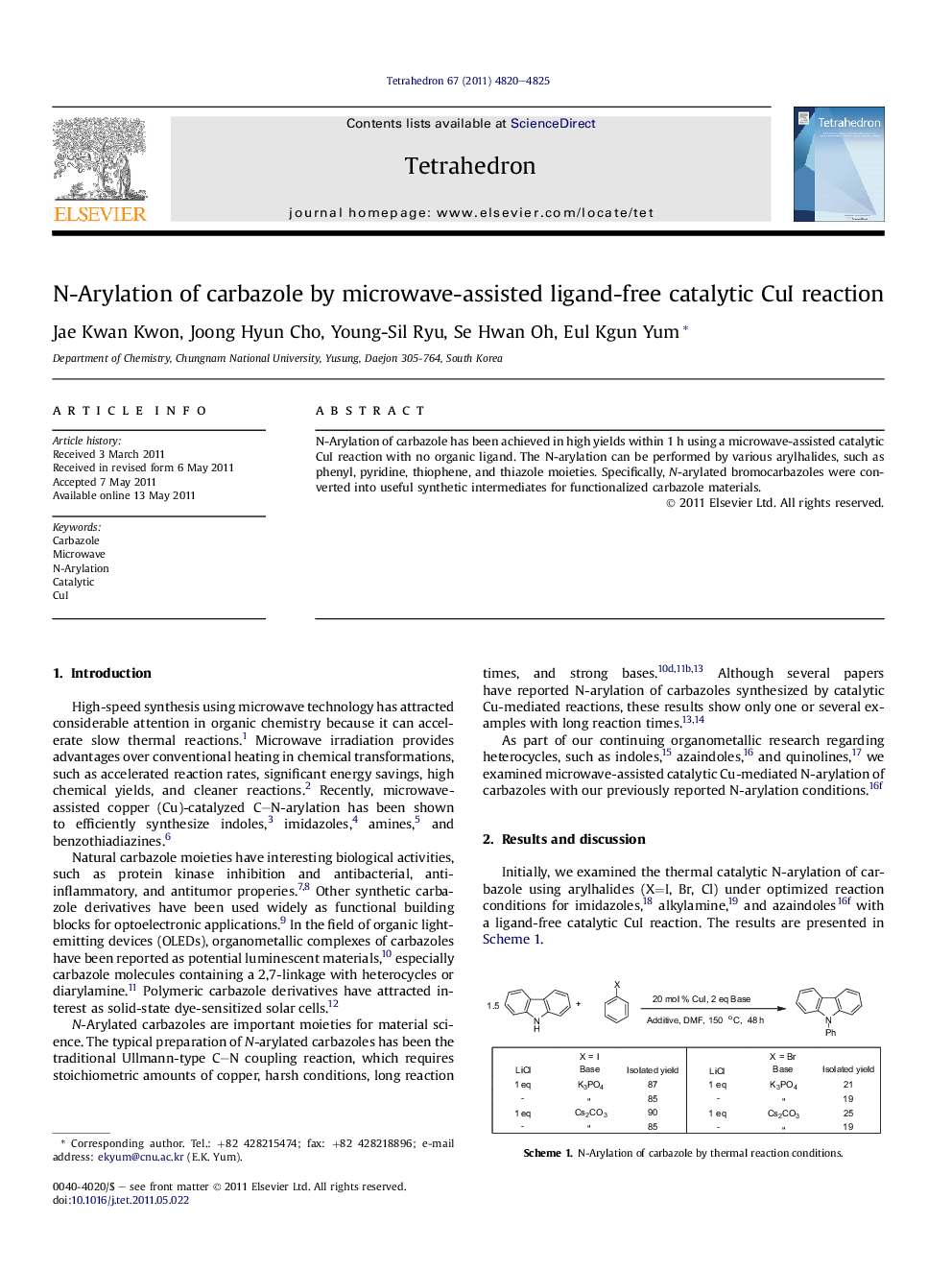 N-Arylation of carbazole by microwave-assisted ligand-free catalytic CuI reaction