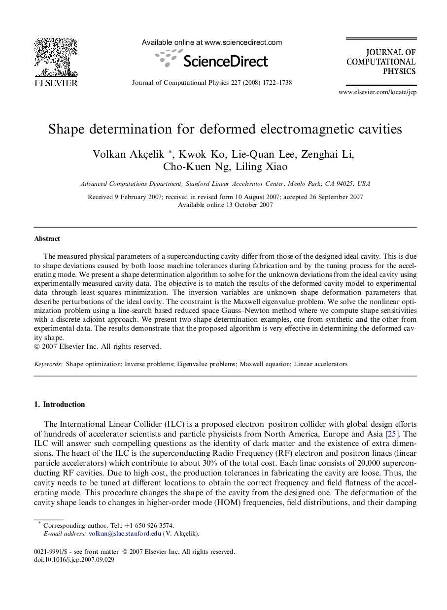 Shape determination for deformed electromagnetic cavities