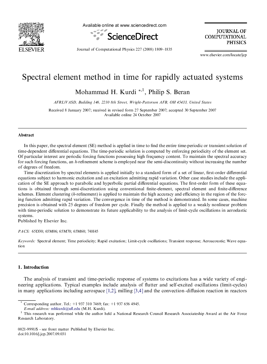 Spectral element method in time for rapidly actuated systems