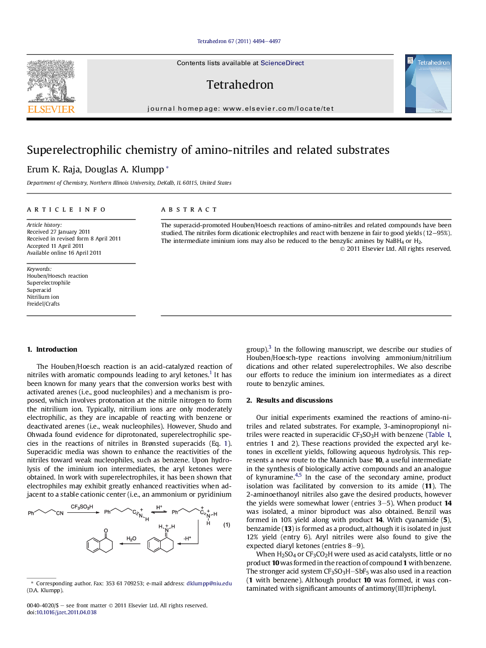 Superelectrophilic chemistry of amino-nitriles and related substrates