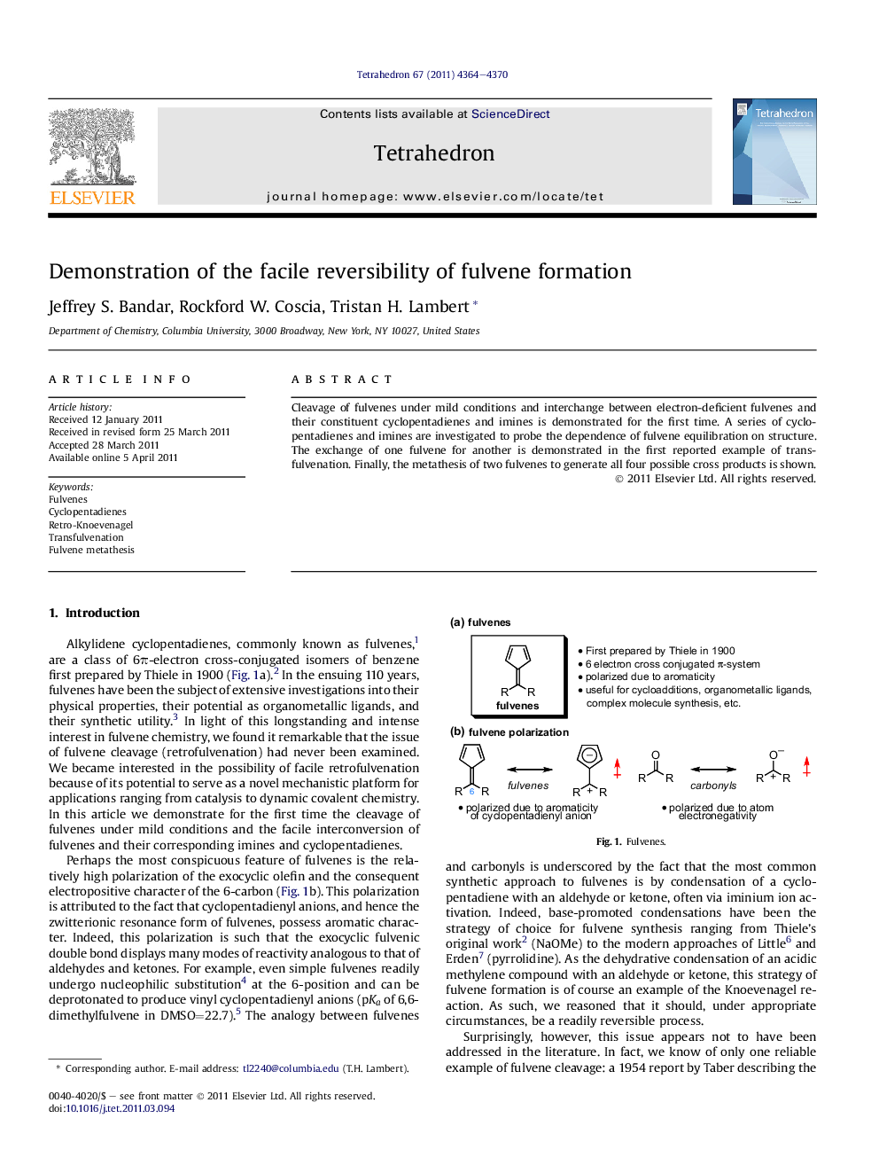 Demonstration of the facile reversibility of fulvene formation