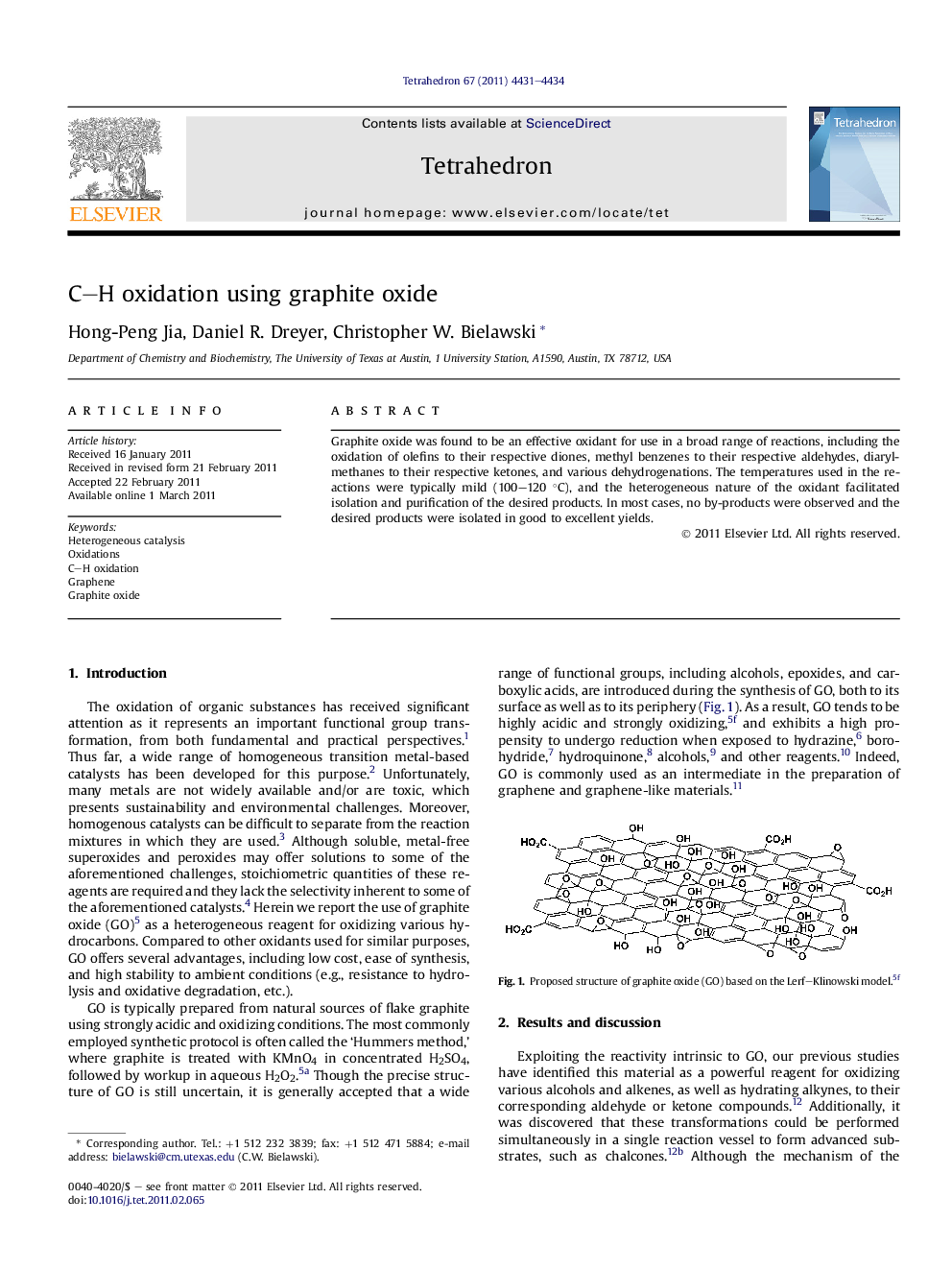 C-H oxidation using graphite oxide