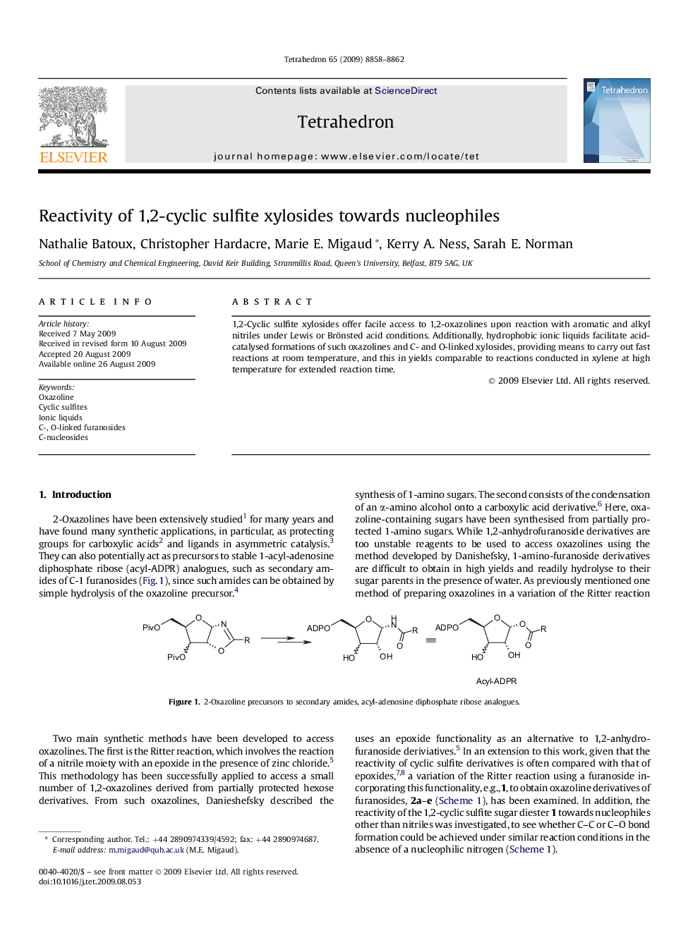 Reactivity of 1,2-cyclic sulfite xylosides towards nucleophiles