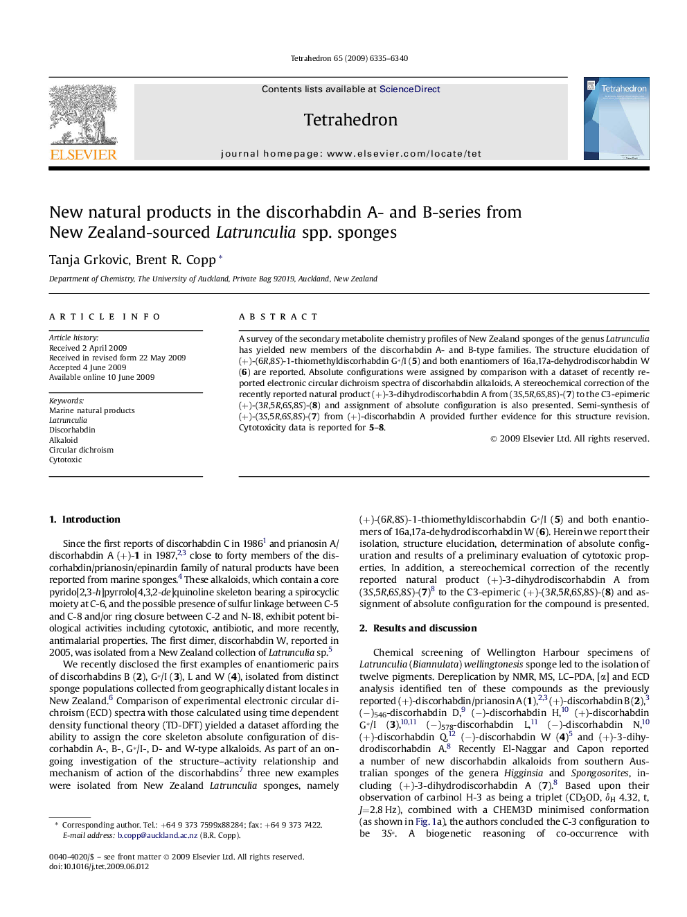 New natural products in the discorhabdin A- and B-series from New Zealand-sourced Latrunculia spp. sponges