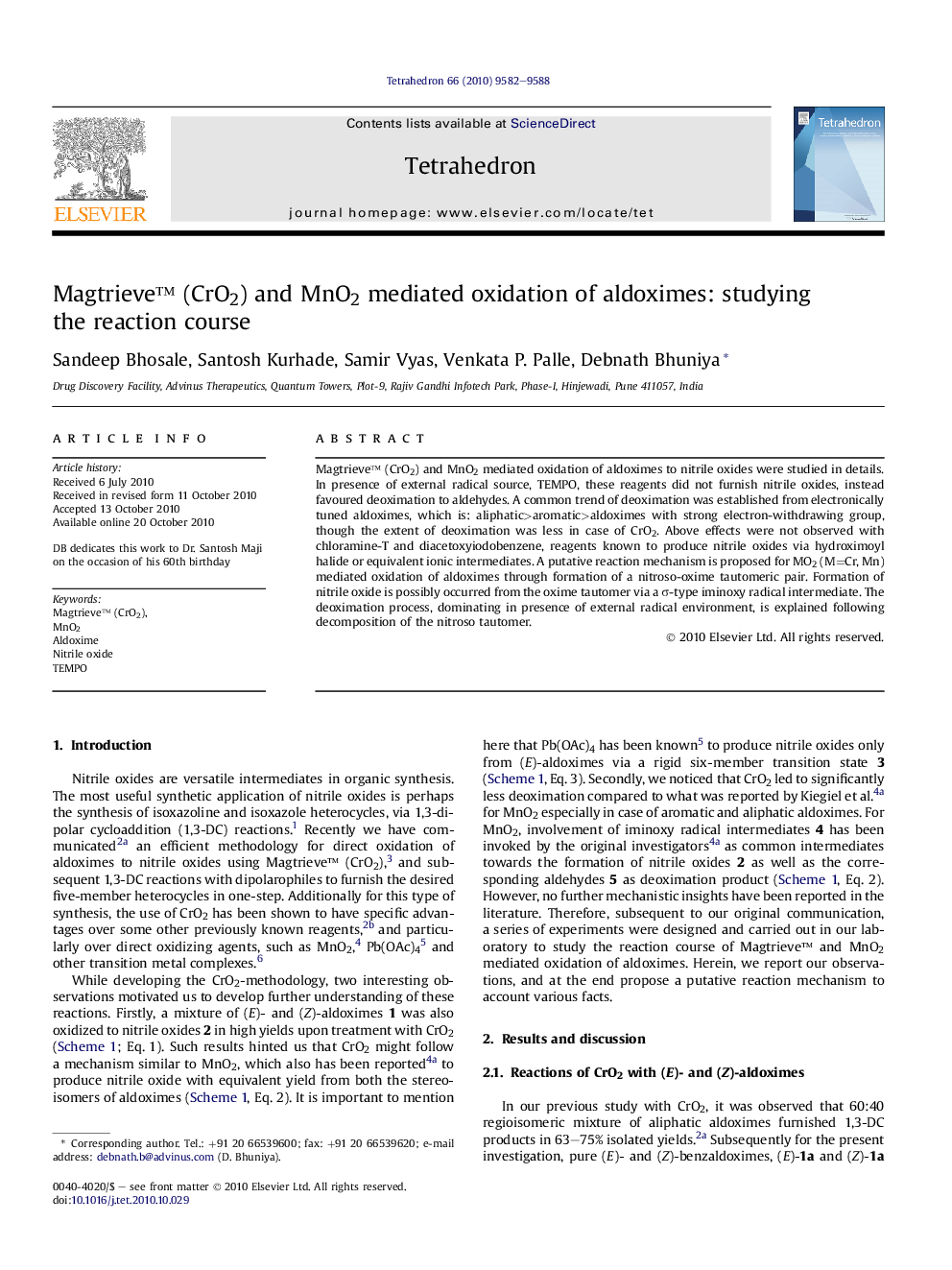 Magtrieveâ¢ (CrO2) and MnO2 mediated oxidation of aldoximes: studying the reaction course