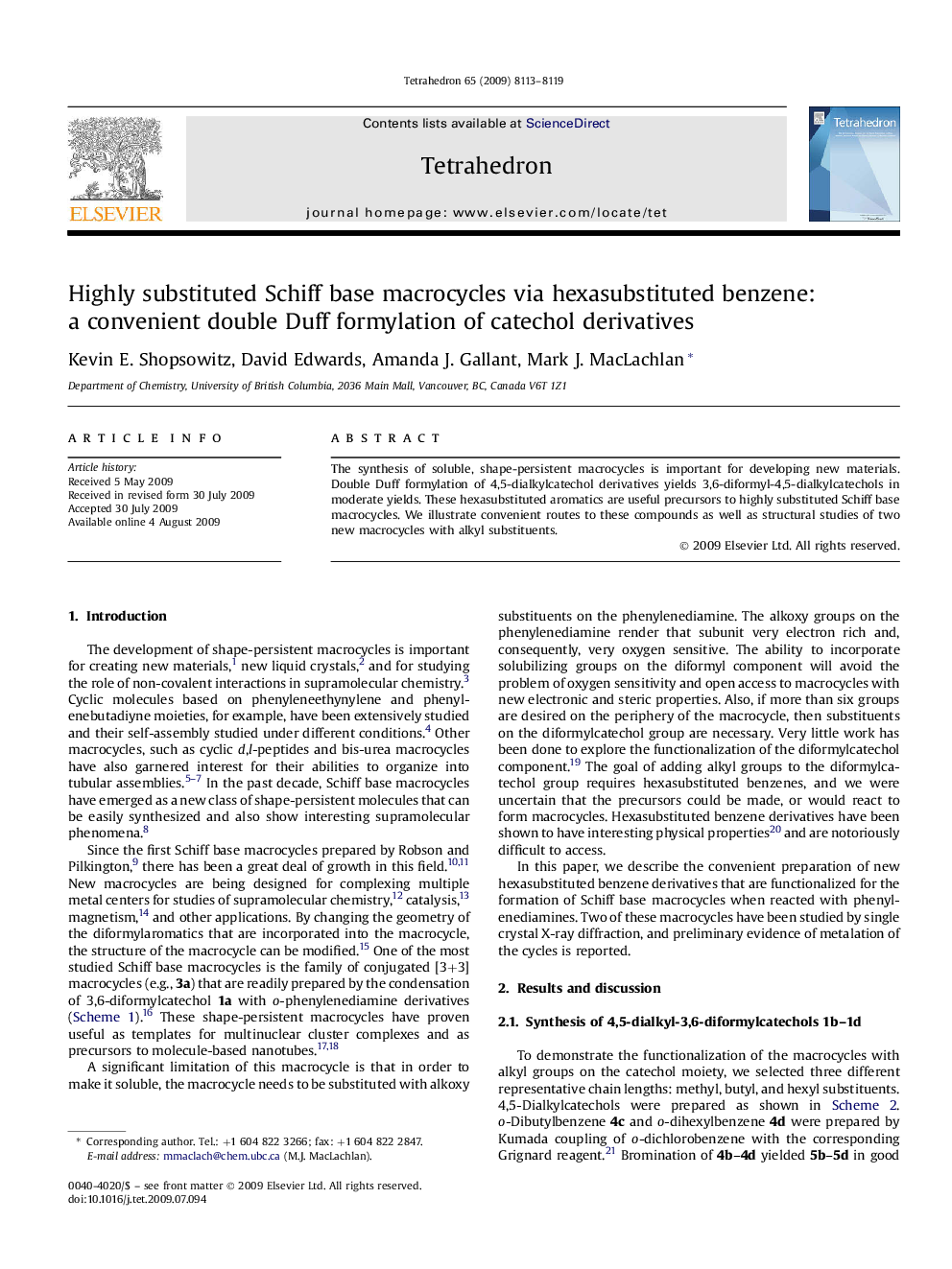 Highly substituted Schiff base macrocycles via hexasubstituted benzene: a convenient double Duff formylation of catechol derivatives