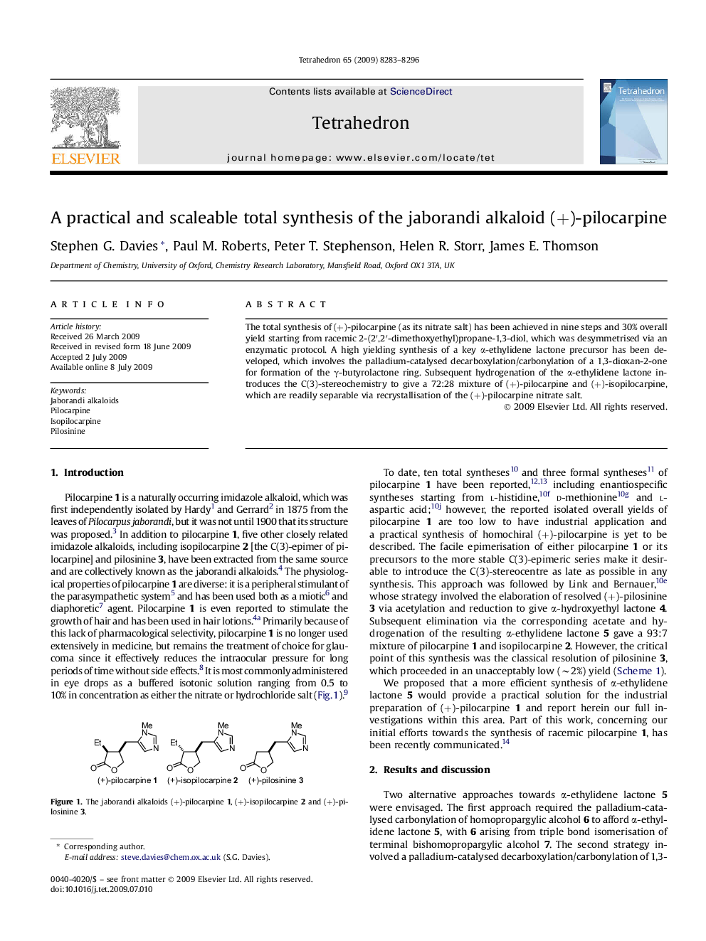 A practical and scaleable total synthesis of the jaborandi alkaloid (+)-pilocarpine
