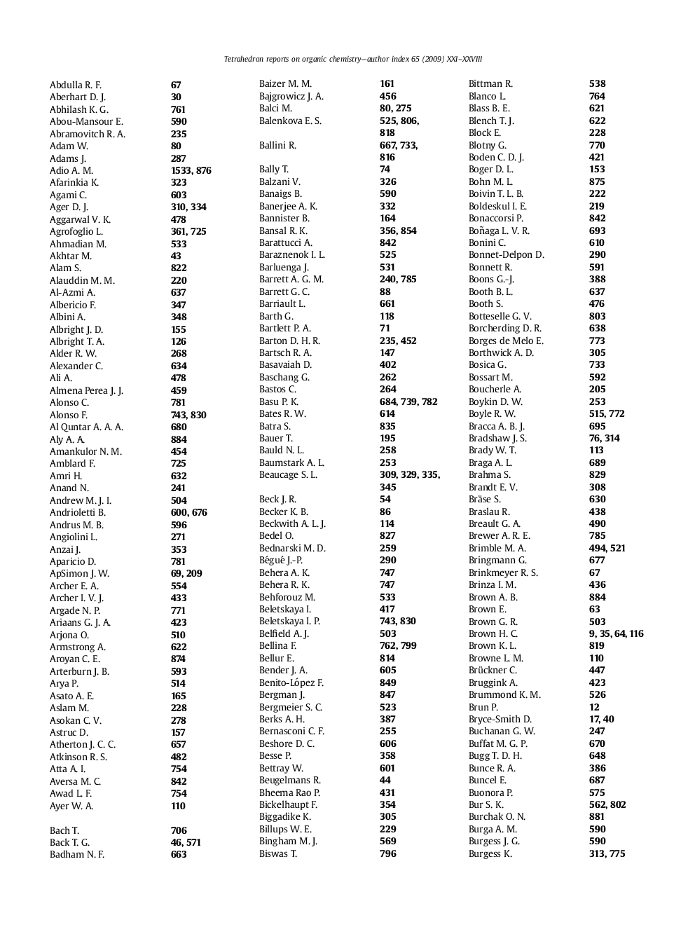 Tetrahedron reports on organic chemistry author index