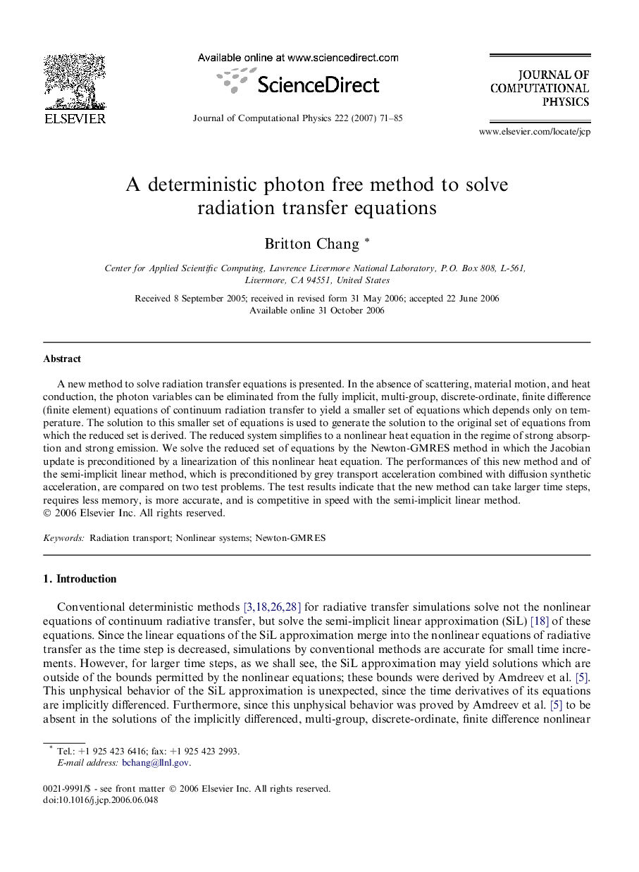 A deterministic photon free method to solve radiation transfer equations