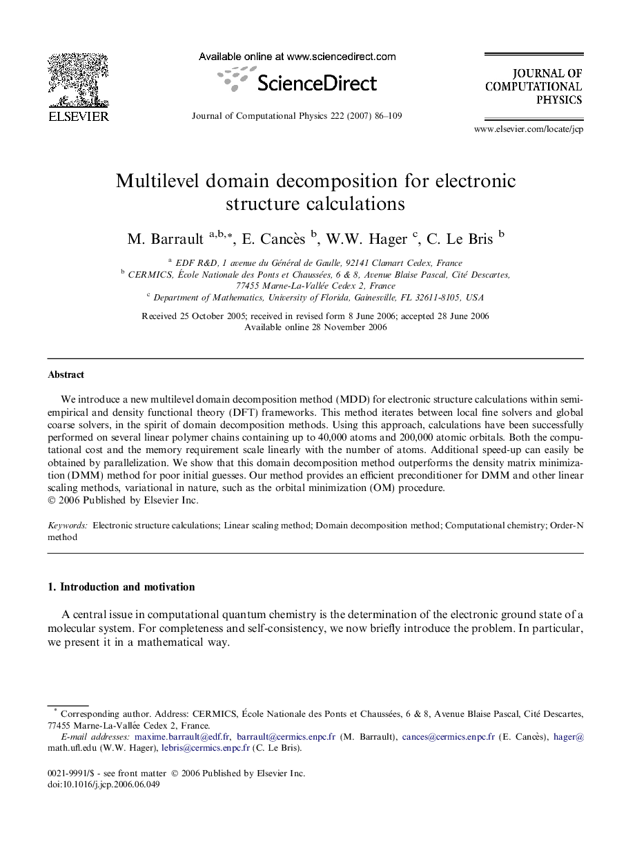 Multilevel domain decomposition for electronic structure calculations